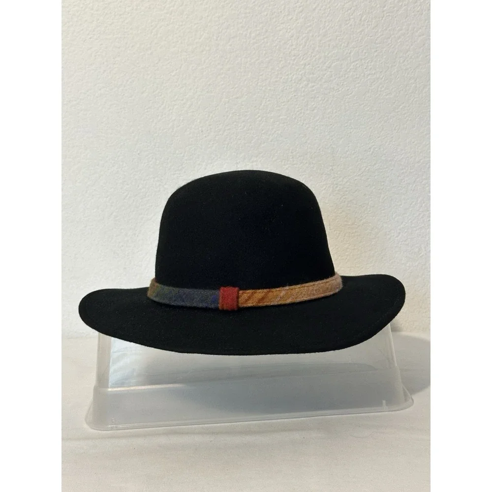 Woolrich Felt Hat Black Wide‎ Brim Contrast Band Wool Size OS 21.5